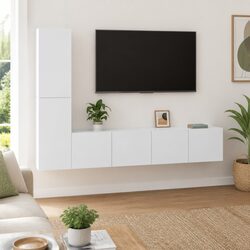 Elegant White Wall-Mounted TV Cabinet Set - 4 Pieces