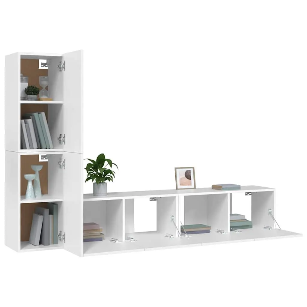 TV Cabinet Set 4 Piece White Wall Mounted Storage Unit Media Organiser