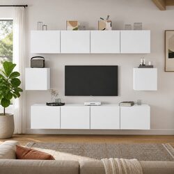 Elegant White 6-Piece Wall-Mounted TV Cabinet Set