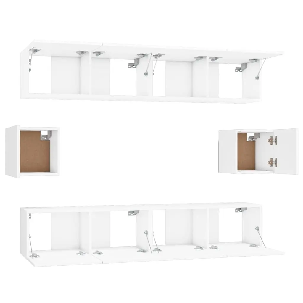 TV Cabinet Set White Wall-Mounted 6 Piece Engineered Wood Media Storage Unit