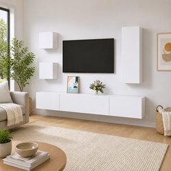 5 Piece Wall Mounted TV Cabinet Set in White