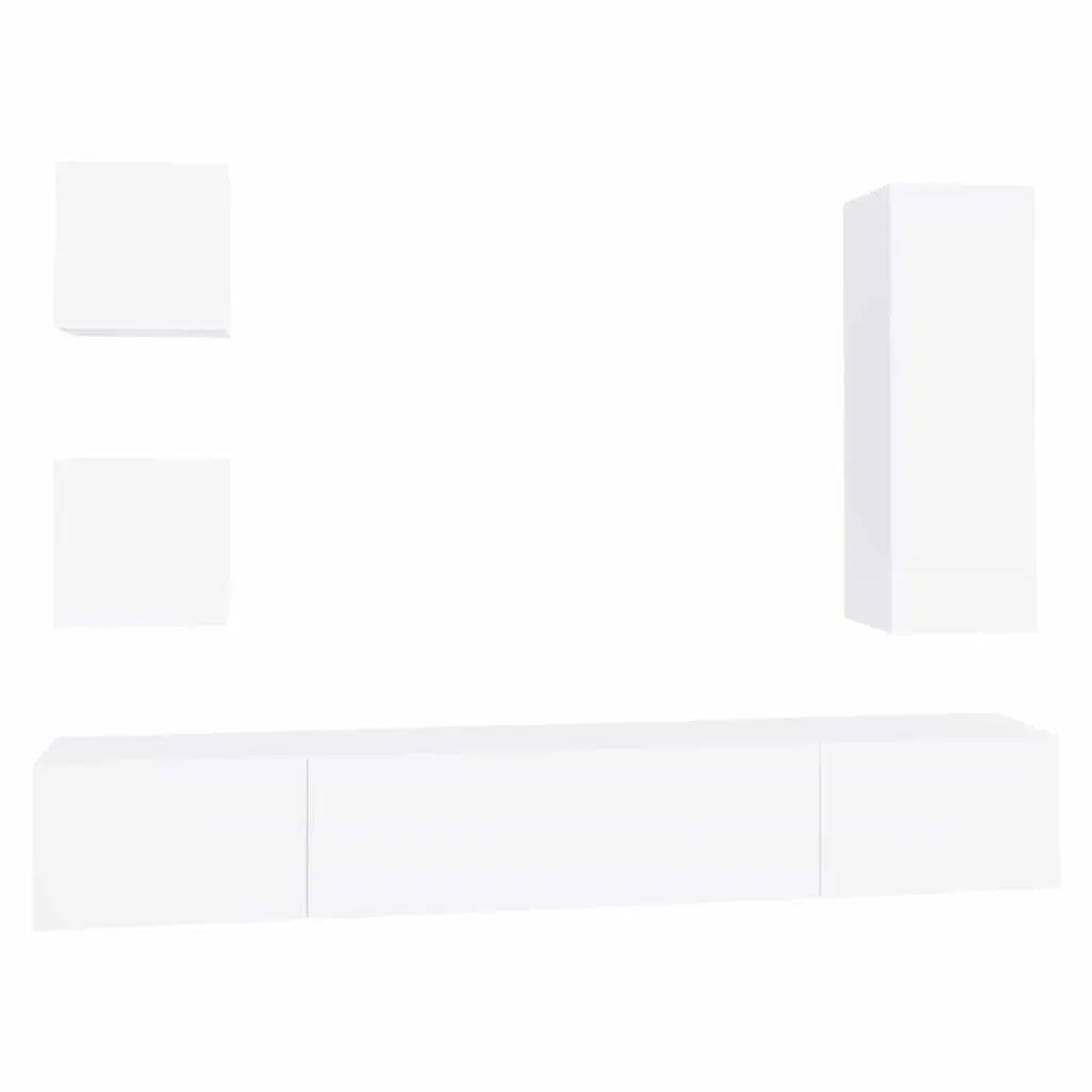 5 Piece Wall Mounted TV Cabinet Set in White