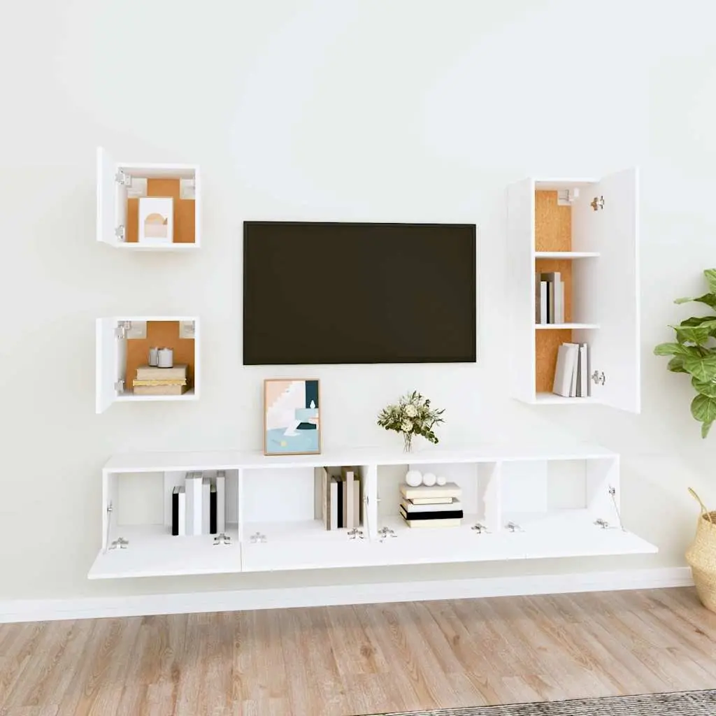 5 Piece Wall Mounted TV Cabinet Set in White