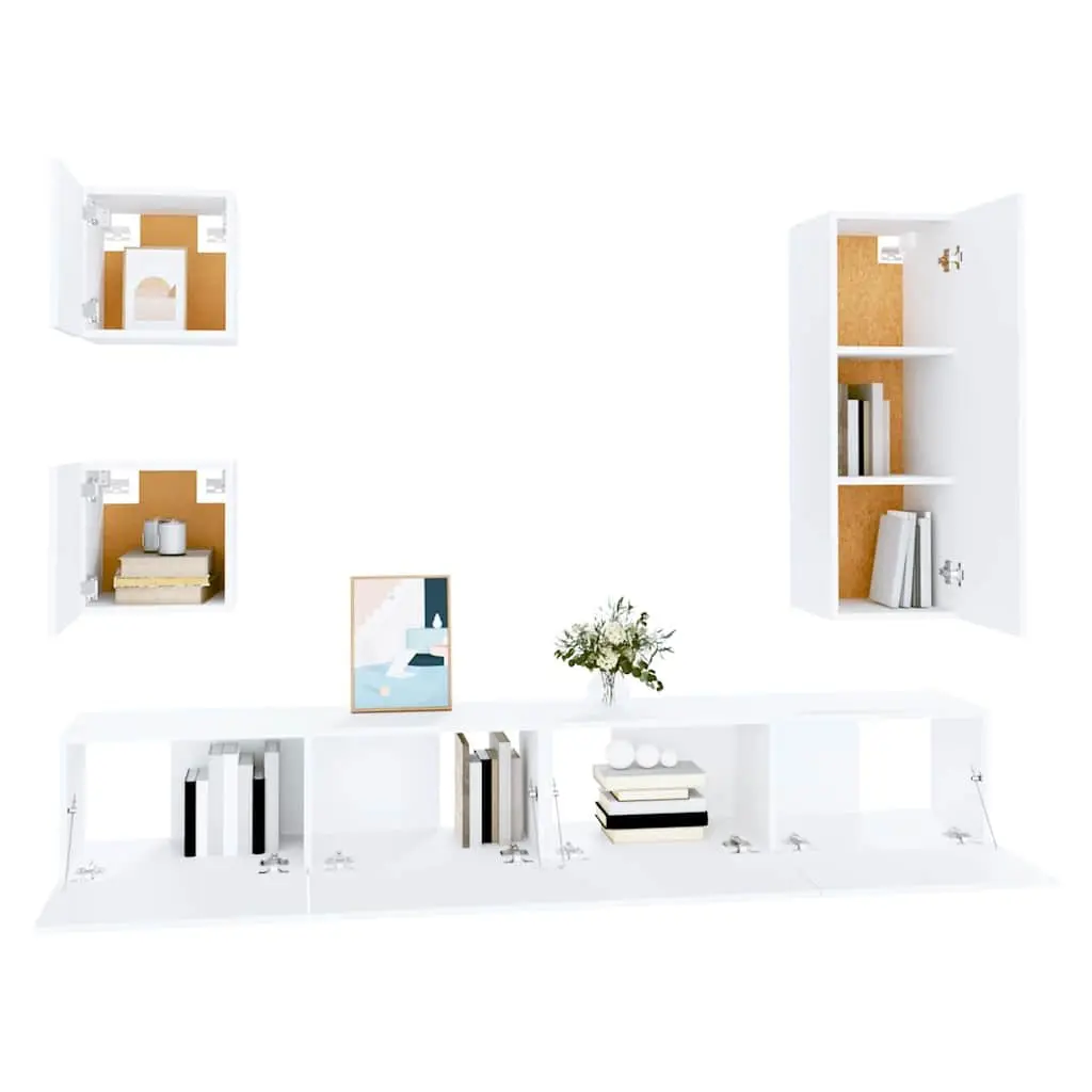 5 Piece Wall Mounted TV Cabinet Set in White