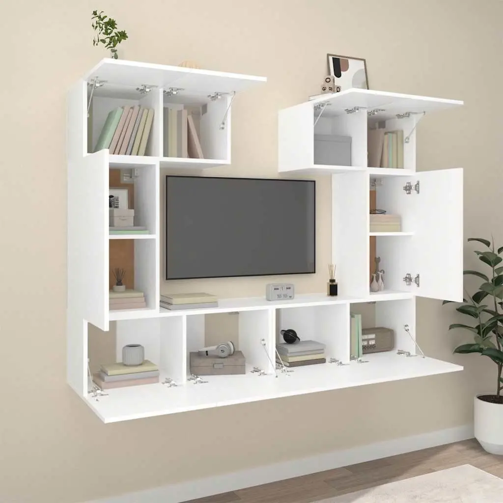 6 Piece Engineered Wood Storage Unit Wall-Mounted TV Cabinet Set White Finish