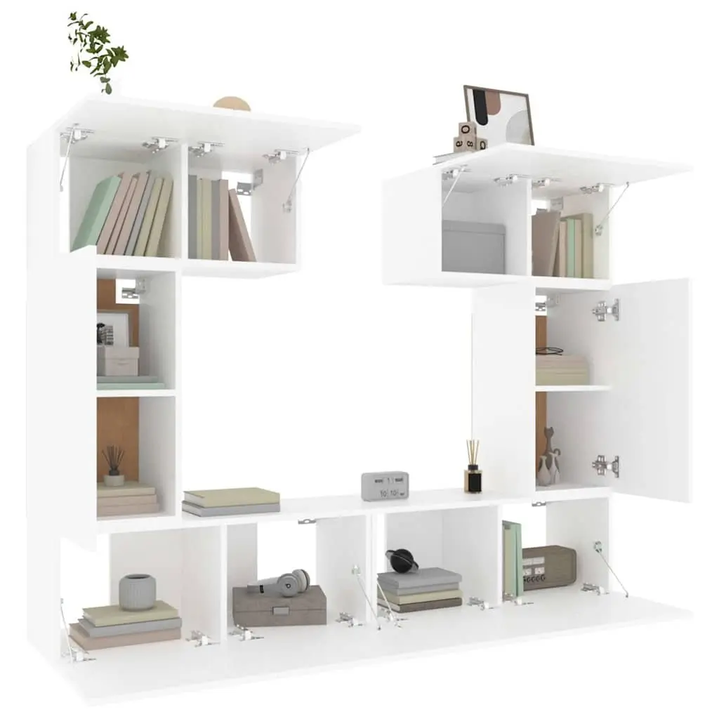6 Piece Engineered Wood Storage Unit Wall-Mounted TV Cabinet Set White Finish