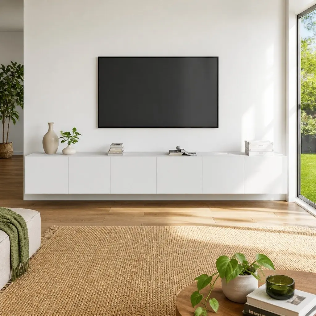 3 Piece Wall-Mounted White TV Cabinet Set for Living Space