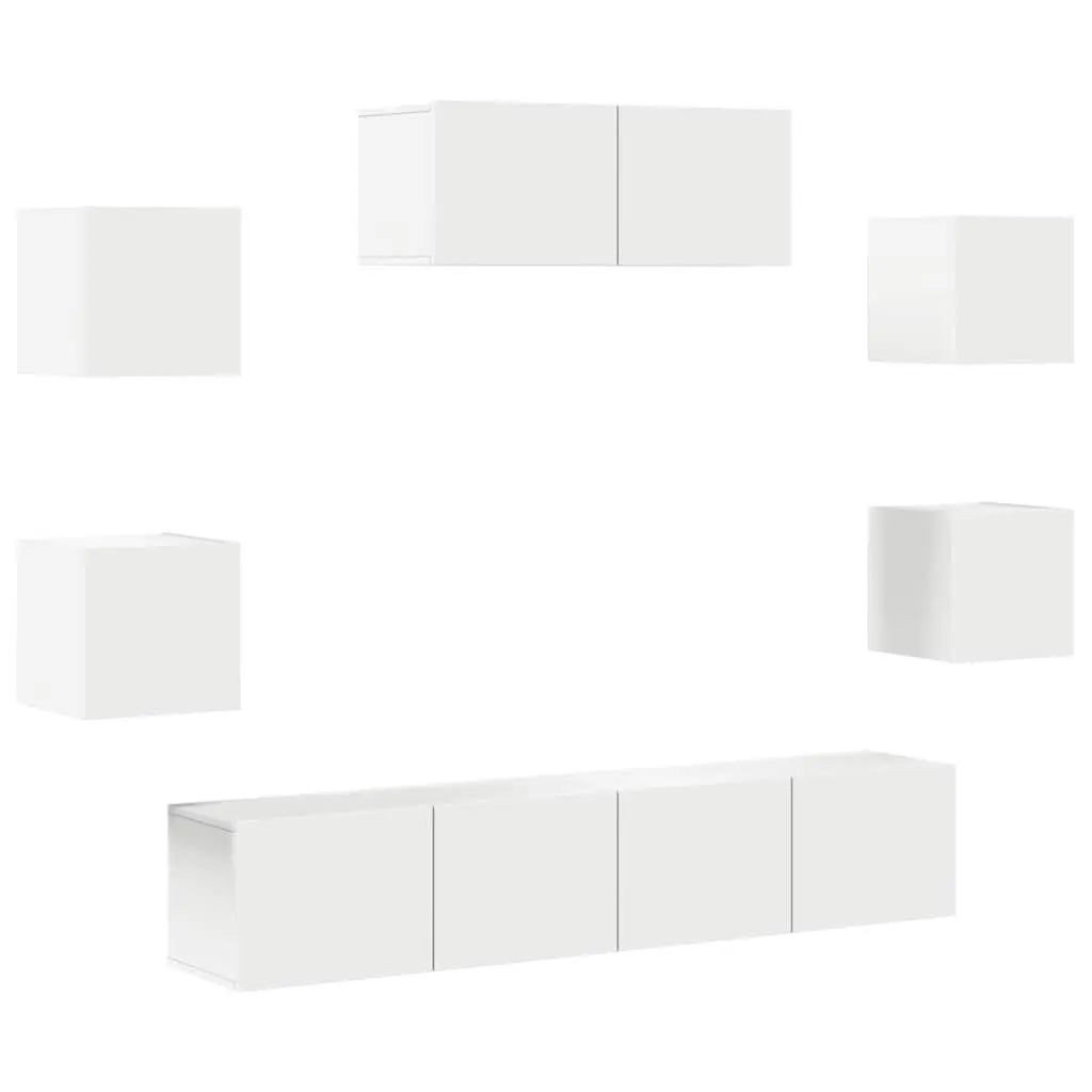 7 Piece Wall-Mounted TV Cabinet Set Engineered Wood White Storage Unit