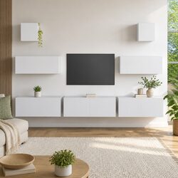 7 Piece White Wall-Mounted TV Cabinet Set