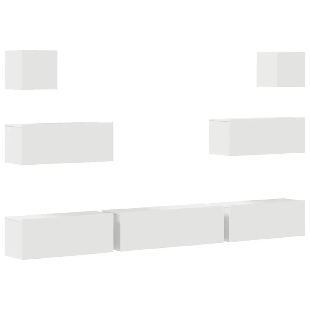 White Engineered Wood Wall-Mounted TV Cabinet Set 7 Piece Storage Unit