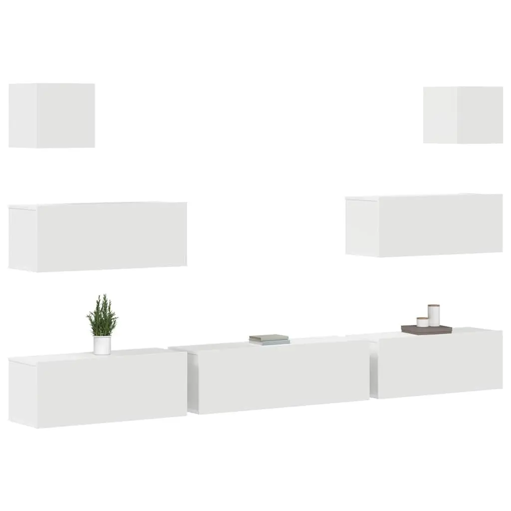 White Engineered Wood Wall-Mounted TV Cabinet Set 7 Piece Storage Unit