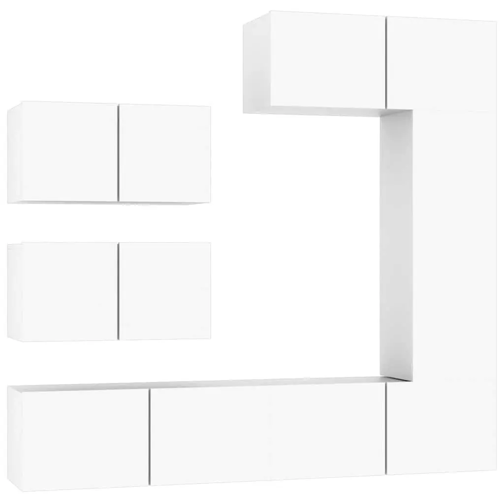 Engineered Wood TV Cabinet Set White 6 Piece Wall Mounted Storage Unit