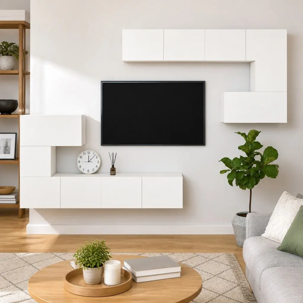 Wall-mounted TV Cabinet White Floating Storage Unit Engineered Wood