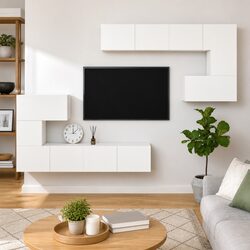 Floating Storage Unit - White Wall-mounted TV Cabinet