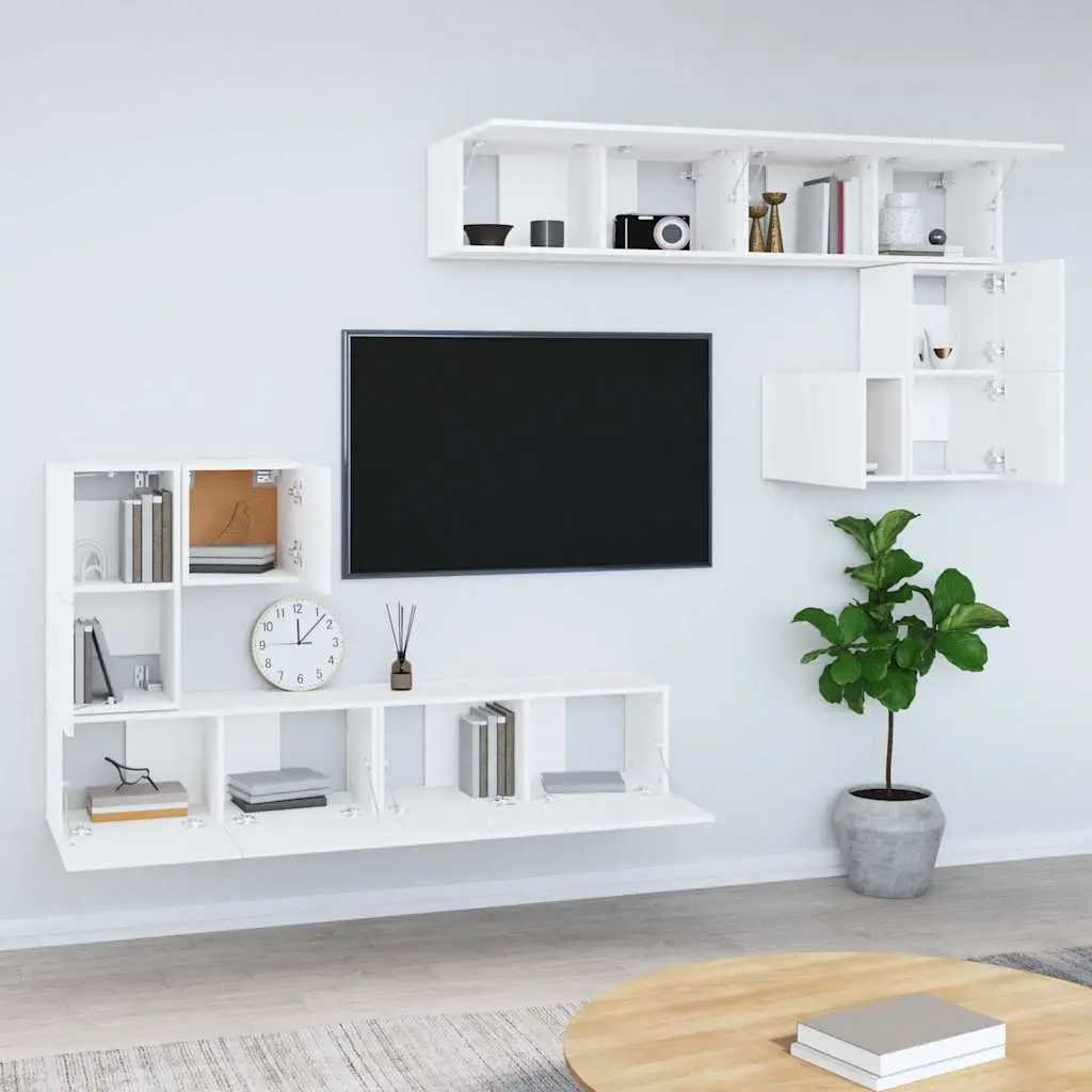 Wall-mounted TV Cabinet White Floating Storage Unit Engineered Wood