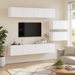 4 Piece White TV Cabinet Set for Wall-Mounted Storage