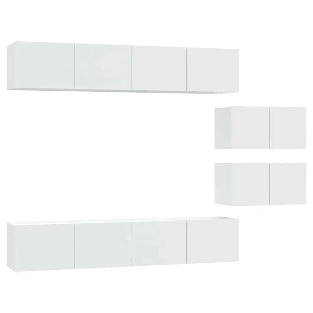 TV Cabinet Set White Wall-Mounted 4 Piece Engineered Wood Storage Unit