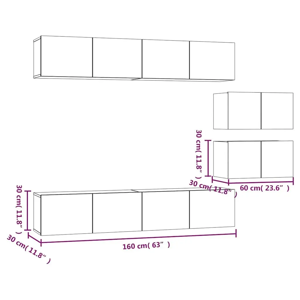 TV Cabinet Set White Wall-Mounted 4 Piece Engineered Wood Storage Unit