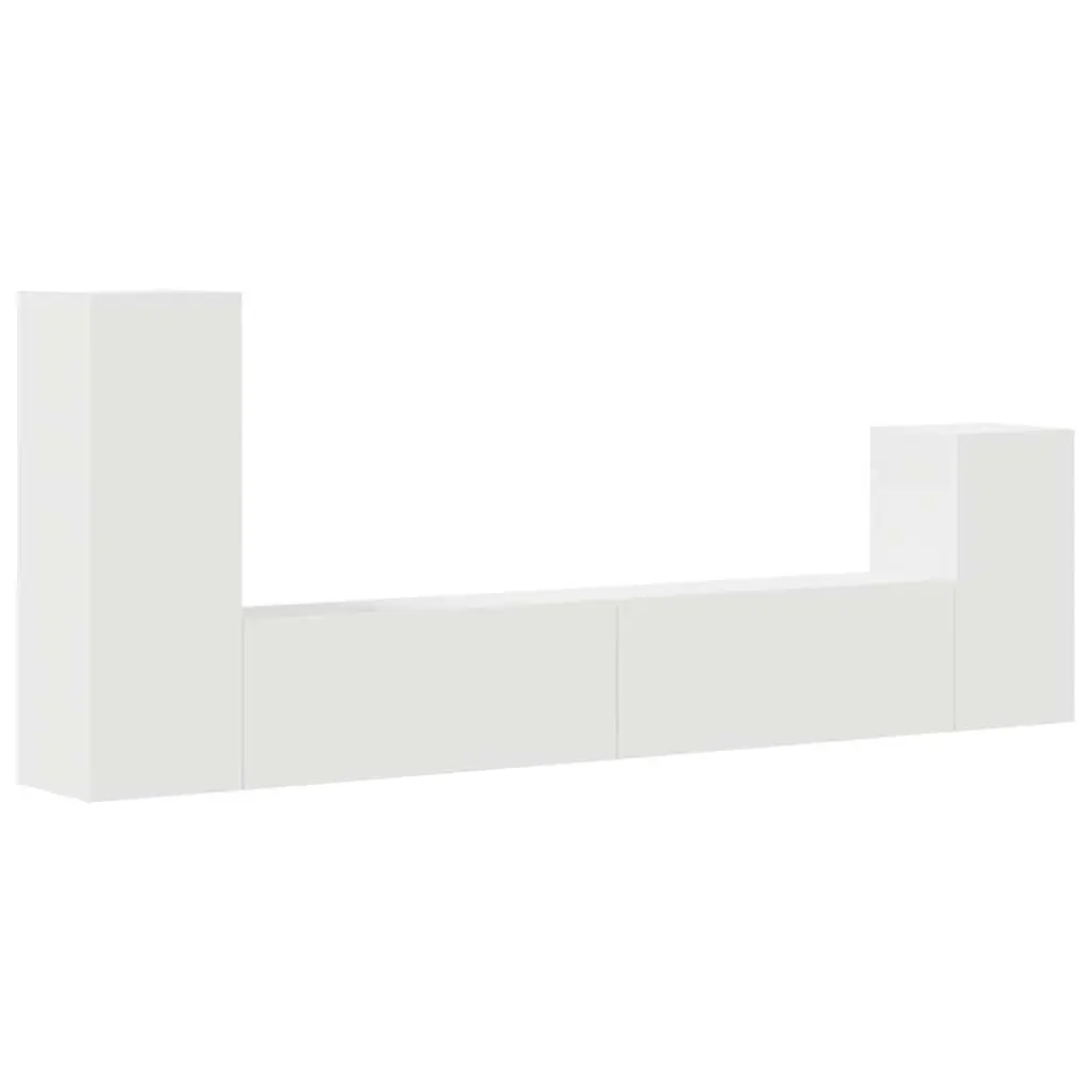 4 Piece White Wall-Mounted TV Cabinet Set Engineered Wood Storage Unit