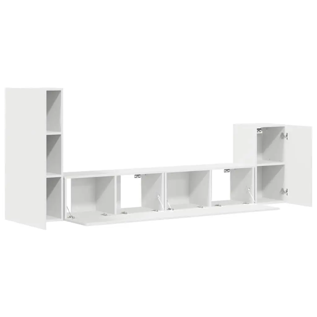4 Piece White Wall-Mounted TV Cabinet Set Engineered Wood Storage Unit