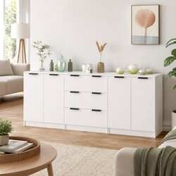 3 Piece White Sideboard Buffet Cabinet for Stylish Storage