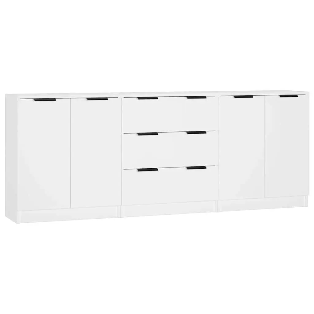 3 Piece Sideboard Buffet Cabinet White Engineered Wood Storage Furniture Display Stand