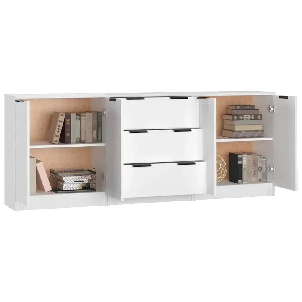 3 Piece Sideboard Buffet Cabinet White Engineered Wood Storage Furniture Display Stand