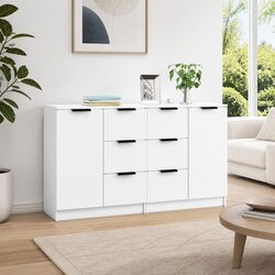White Engineered Wood Sideboard Cabinet Set for Storage
