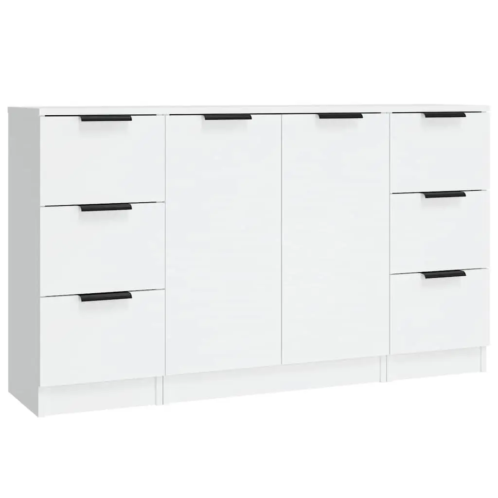 Sideboards 3 pcs White Storage Cabinet Engineered Wood Bedroom Living Room