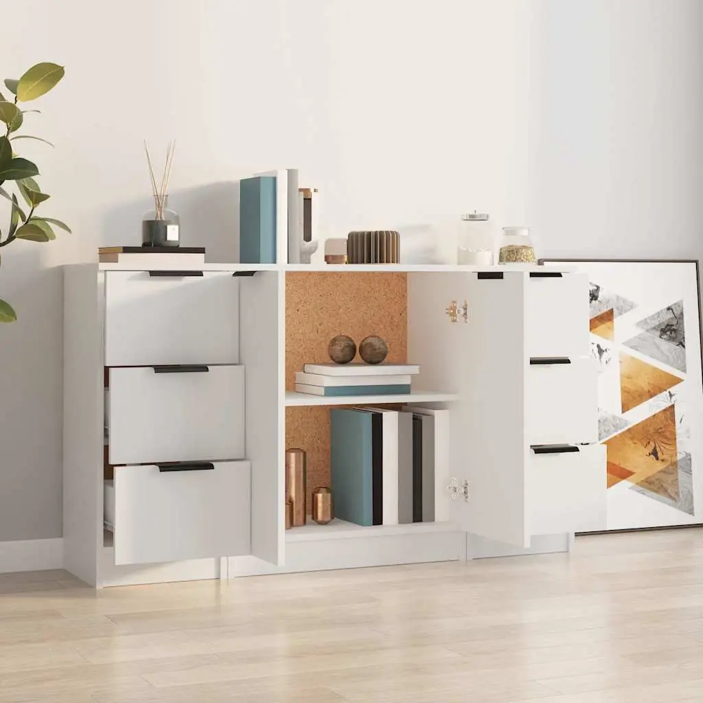 Sideboards 3 pcs White Storage Cabinet Engineered Wood Bedroom Living Room