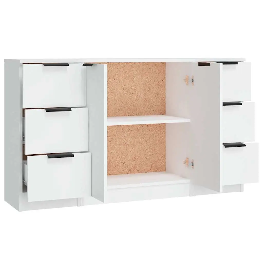 Sideboards 3 pcs White Storage Cabinet Engineered Wood Bedroom Living Room
