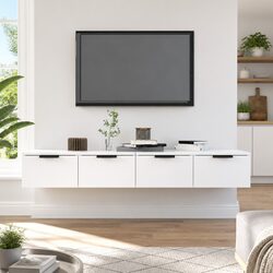 White Wall Cabinets 2 Piece Storage Shelving Unit