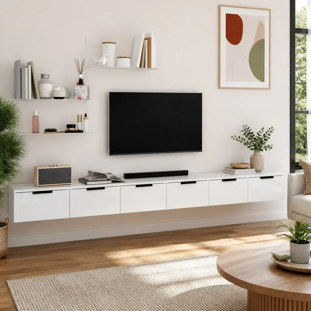 Wall Cabinets 2 pcs White Floating Storage Shelves Engineered Wood Living Room