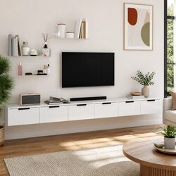 White Floating Wall Cabinets – Set of 2 Storage Shelves