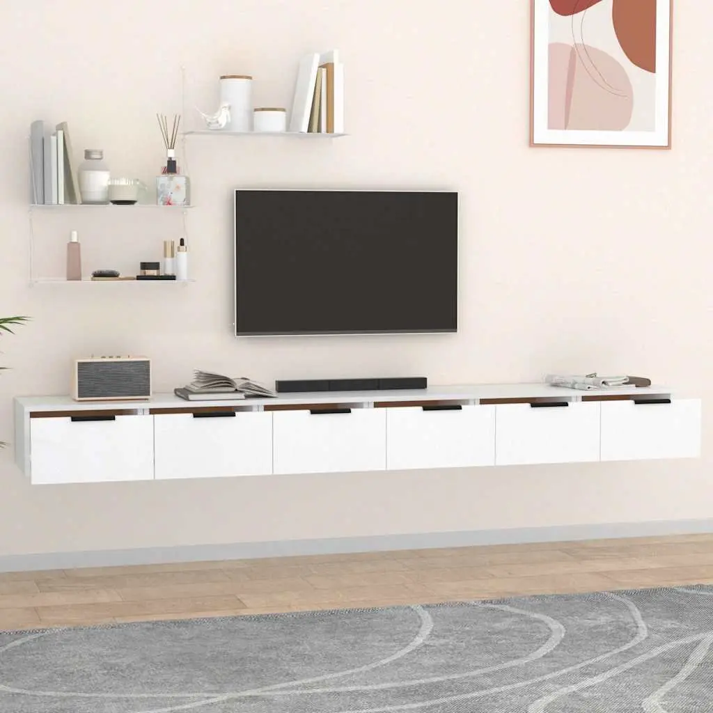 Wall Cabinets 2 pcs White Floating Storage Shelves Engineered Wood Living Room