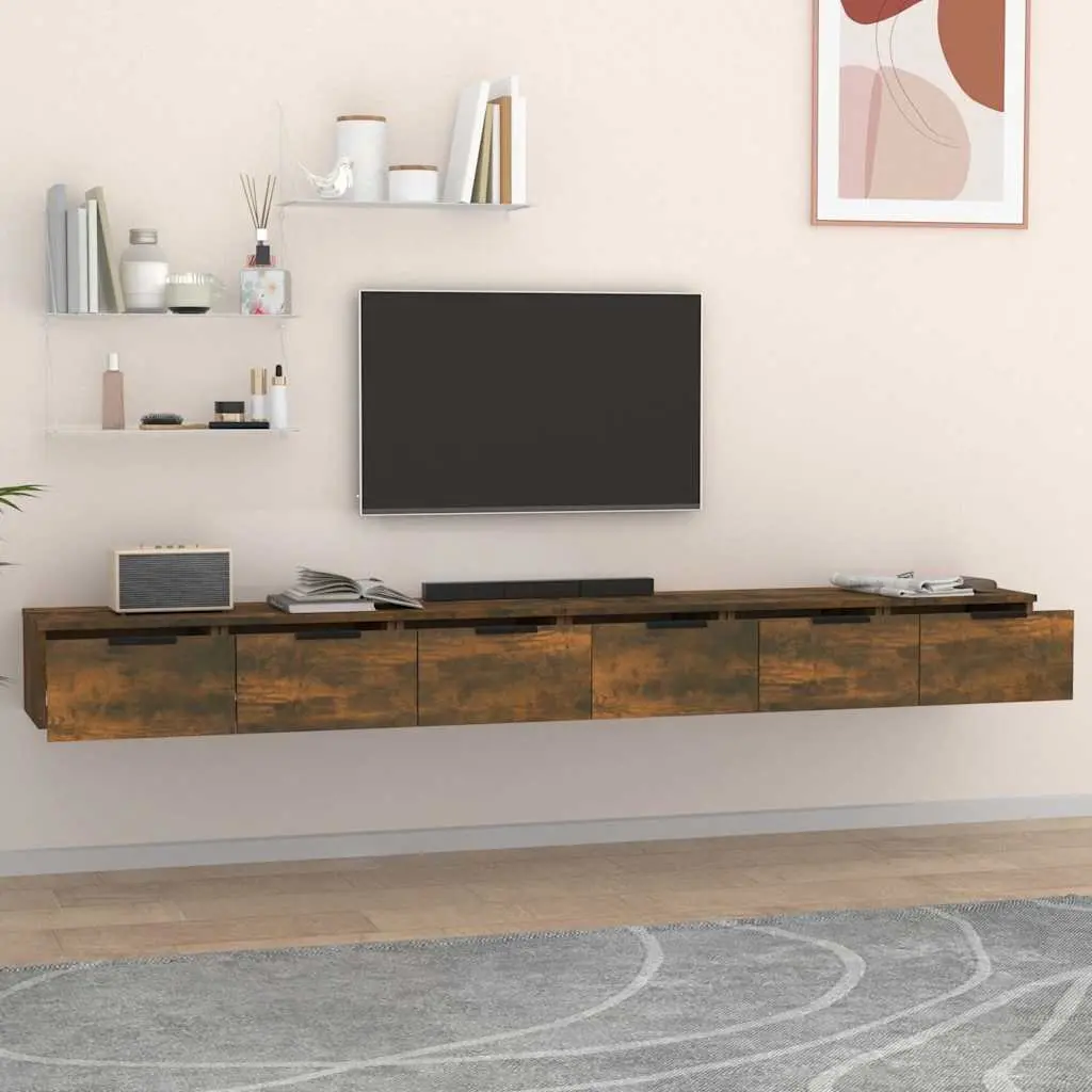 Wall Cabinets Smoked Oak 102 x 30 x 20 cm Engineered Wood Floating Shelves Storage 2 Piece