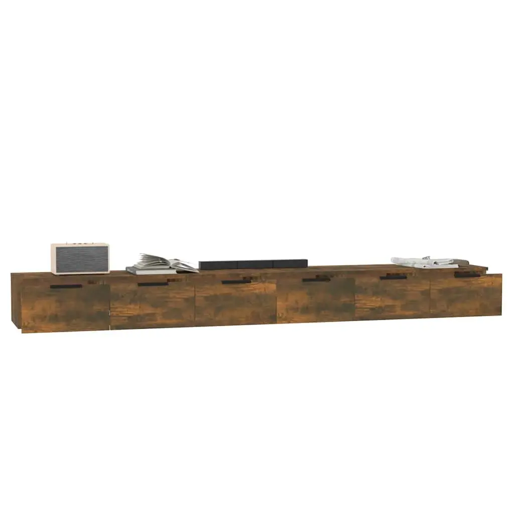 Wall Cabinets Smoked Oak 102 x 30 x 20 cm Engineered Wood Floating Shelves Storage 2 Piece