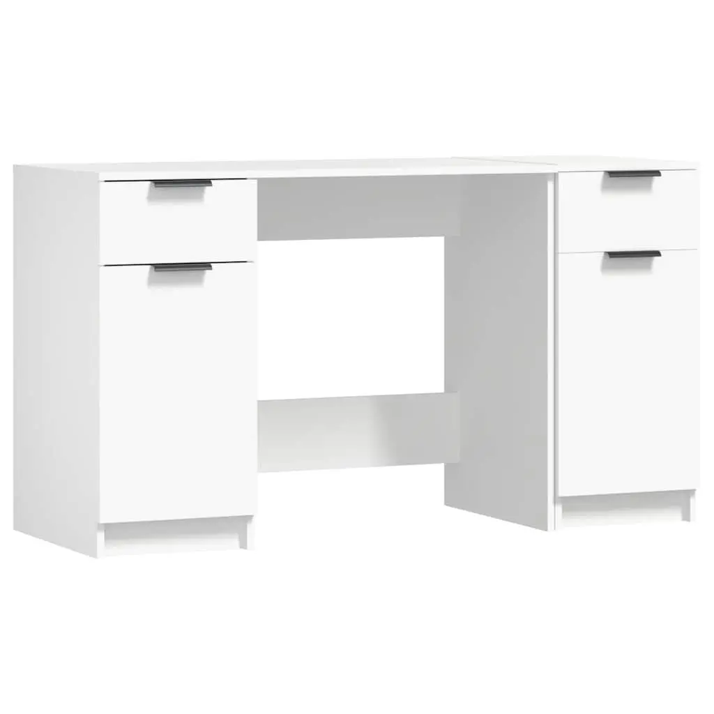 White Writing Table with Side Cabinet Storage