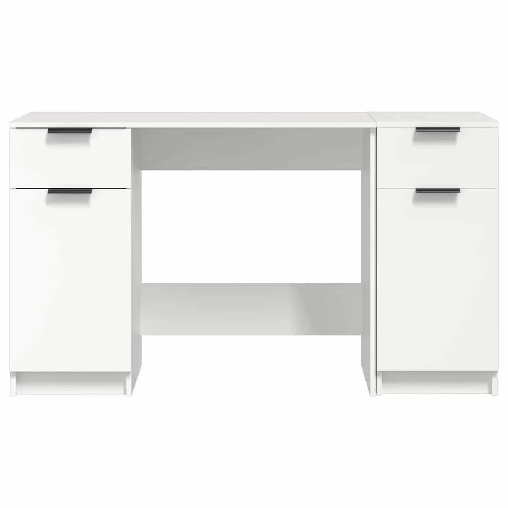 White Writing Table with Side Cabinet Storage