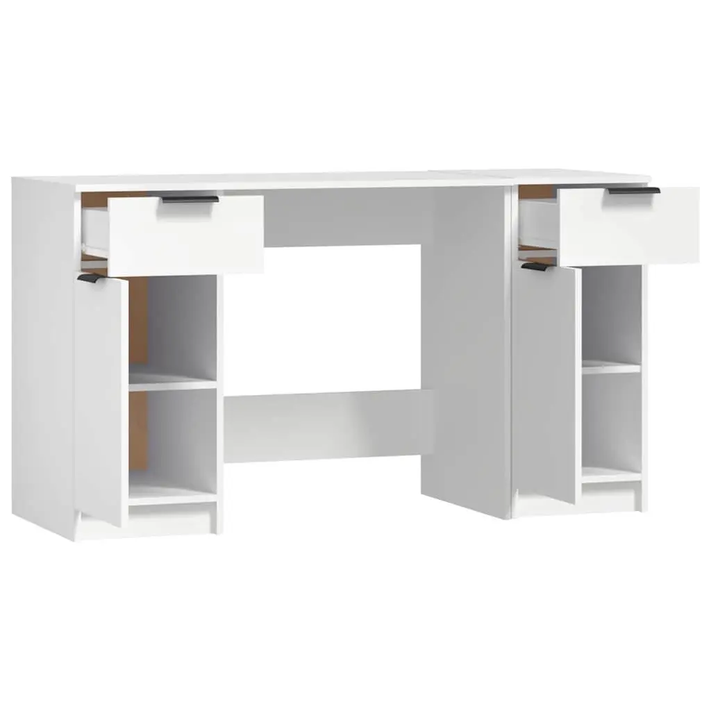 White Writing Table with Side Cabinet Storage