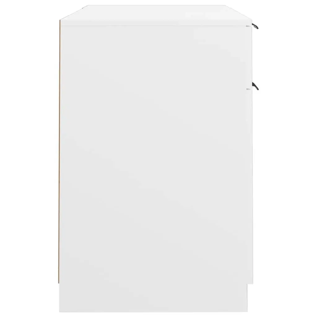 White Writing Table with Side Cabinet Storage