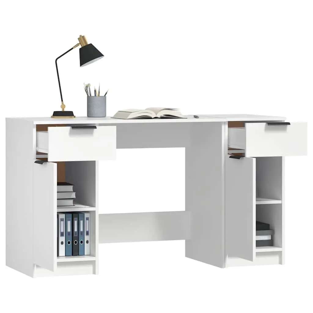 White Writing Table with Side Cabinet Storage