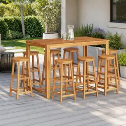 Rustic Acacia Wood Bar Stools Set of 8 for Comfort