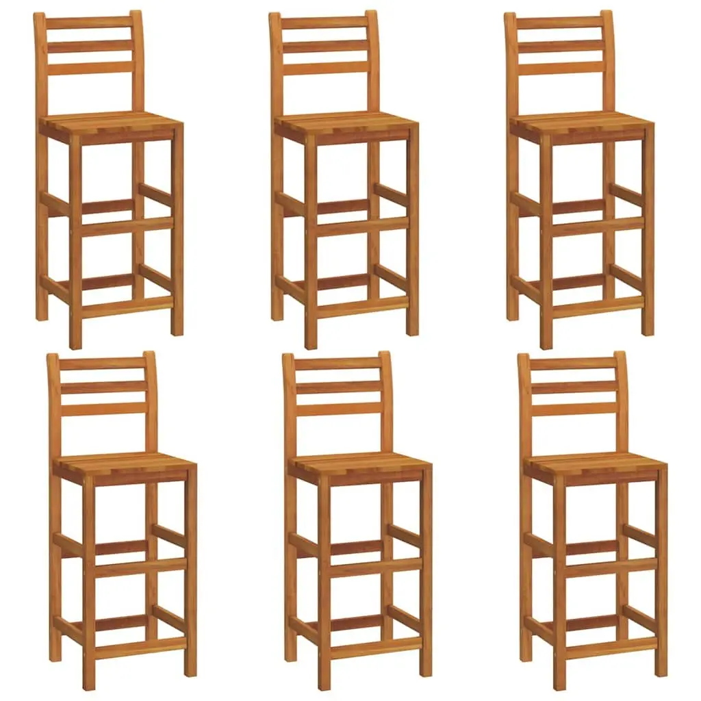 Bar Stools Rustic Brown 6 Piece Solid Wood Acacia Outdoor Seating with Backrest Footrest