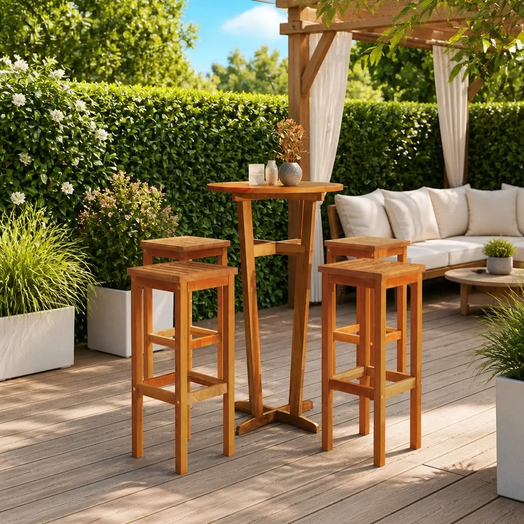 Solid Wood Bar Stools Rustic Brown 4 Piece Acacia Outdoor Kitchen