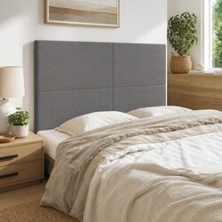 Grey Fabric Bed Head with Adjustable Wooden Legs