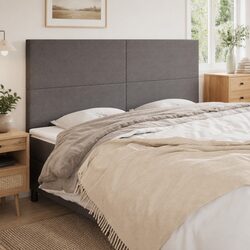 Adjustable Height Grey Fabric Headboard with Wooden Legs