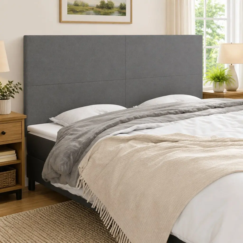 Dark Grey Fabric Headboard with Adjustable Height