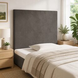 Dark Grey Velvet Headboard with Wooden Legs for Bedrooms