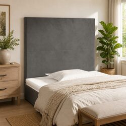 Grey Velvet Headboard with Adjustable Height and Wooden Legs